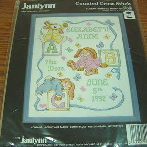 Janlynn Sleepy Bunnies Birth Sampler kit